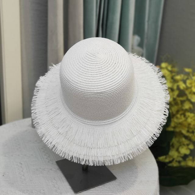 Straw Sun Hat Plain Fringed
