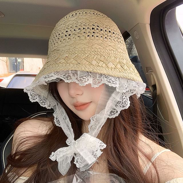 Trim Bucket Lace Hat Straw