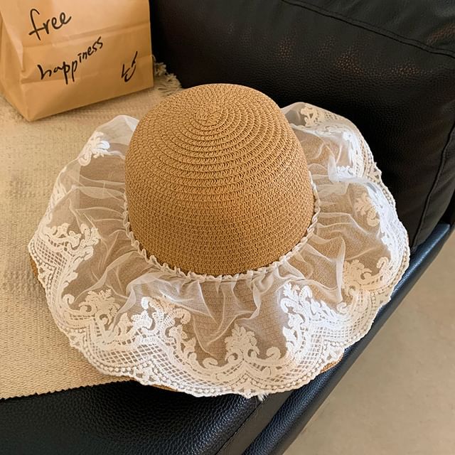 Straw Hat Panel Lace Sun