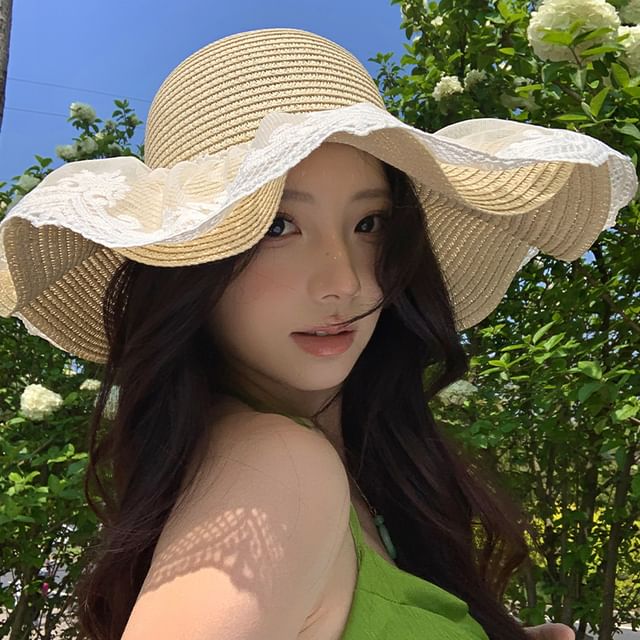 Straw Hat Panel Lace Sun