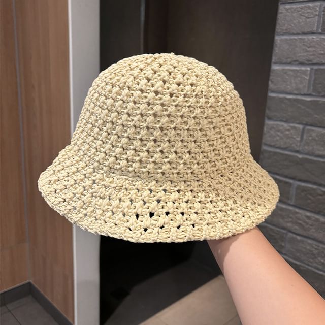 Perforated Bucket Plain Hat Knit