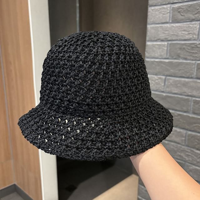 Perforated Bucket Plain Hat Knit