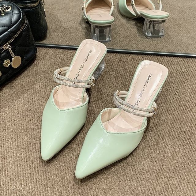 Mules Pointed Toe Heel Mary Jane Block