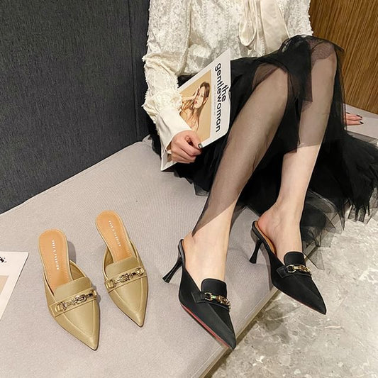 Horsebit Toe High Mules Heel Pointed