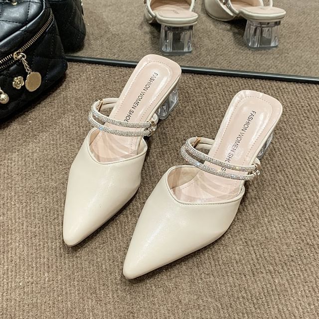 Mules Pointed Toe Heel Mary Jane Block