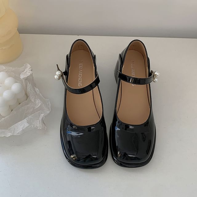 Pumps Pearl Mary Jane Block Heel Faux