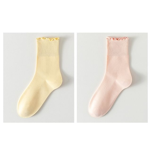Plain Lettuce Edge Socks Set
