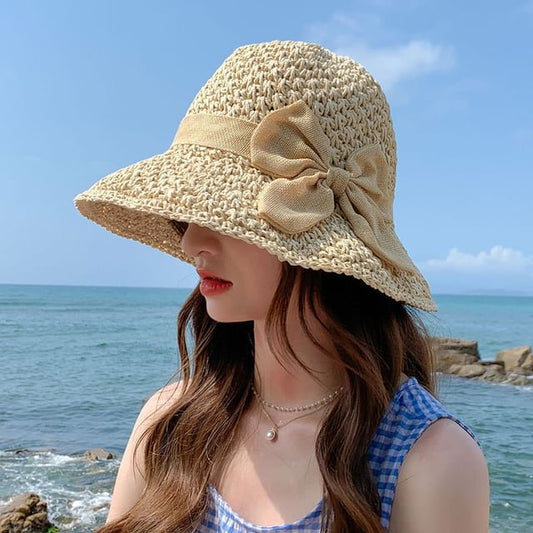 Bow Hat Straw Sun