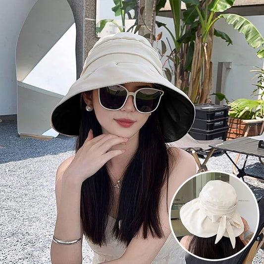 Wide Ruched Bow Brim Bucket Hat