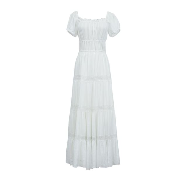 Crew Neck Short-Sleeve Solid A-Line Maxi Dress
