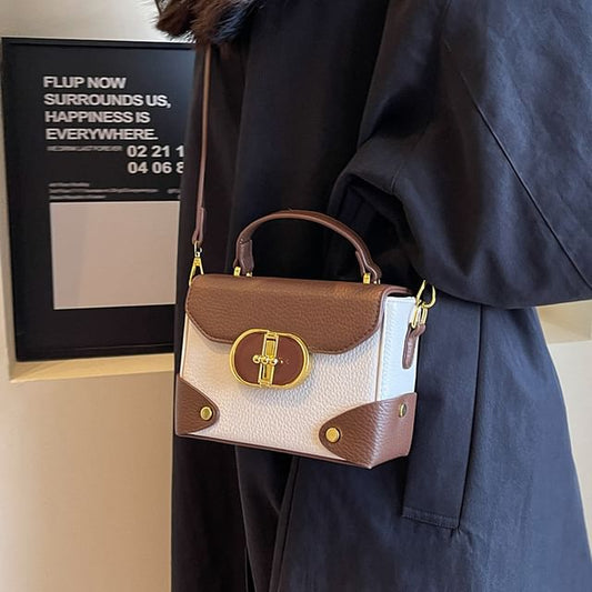 Handle Flap Crossbody Top Plain Leather Bag Faux