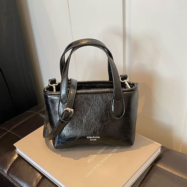 Top Plain Leather Bag Faux Handle Crossbody