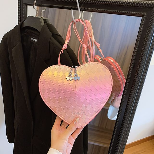 Crossbody Leather Faux Heart Shape Bag