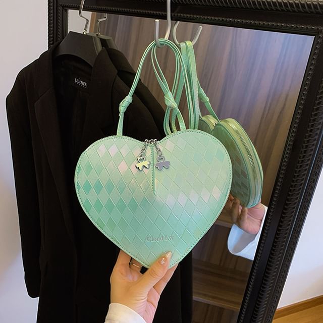 Crossbody Leather Faux Heart Shape Bag