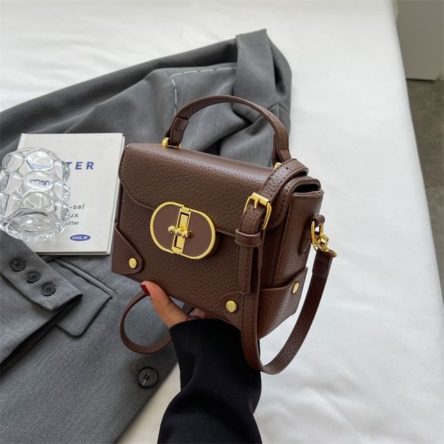 Handle Flap Crossbody Top Plain Leather Bag Faux