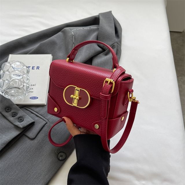 Handle Flap Crossbody Top Plain Leather Bag Faux