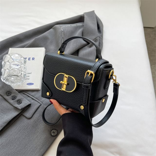 Handle Flap Crossbody Top Plain Leather Bag Faux