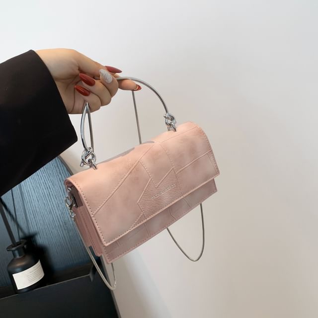 Bag Crossbody Chain Handle Faux Flap Leather Strap Top