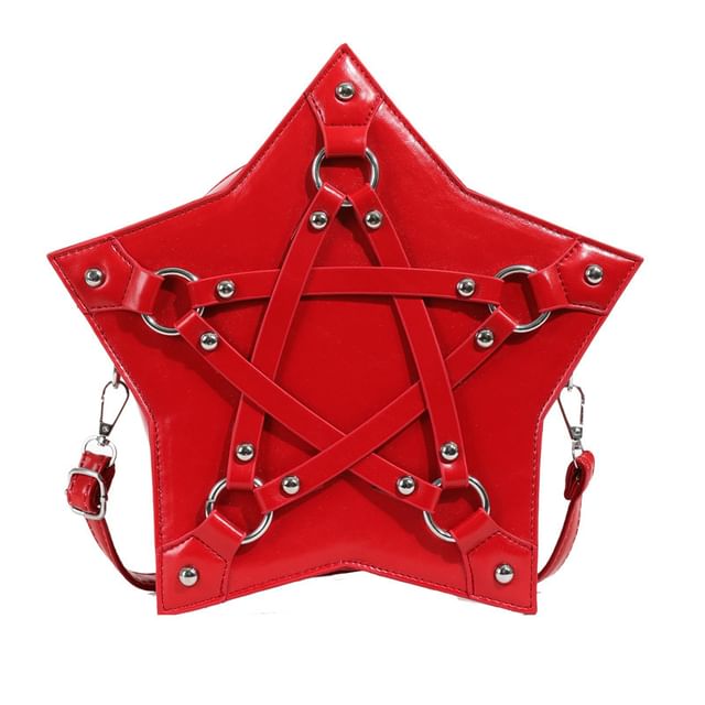 Crossbody Studded Leather Bag Star Faux Shape
