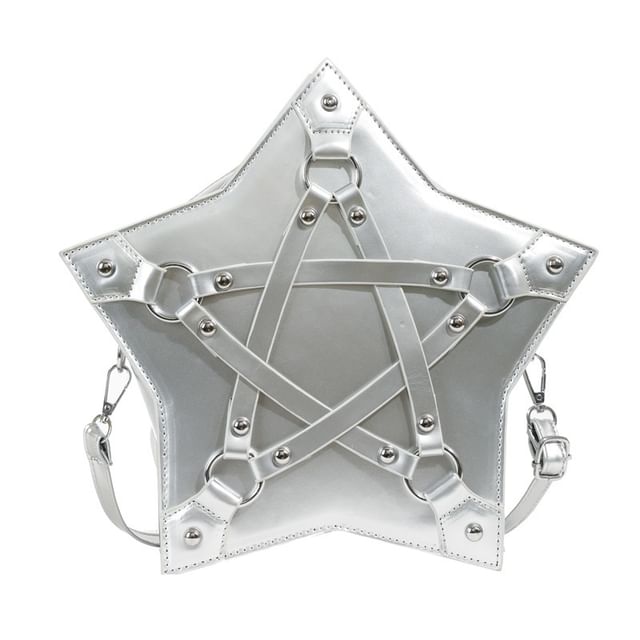 Crossbody Studded Leather Bag Star Faux Shape