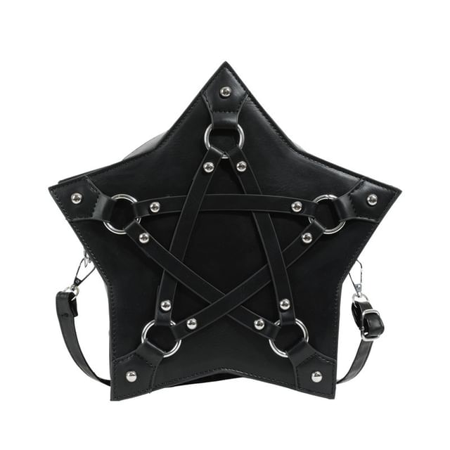 Crossbody Studded Leather Bag Star Faux Shape