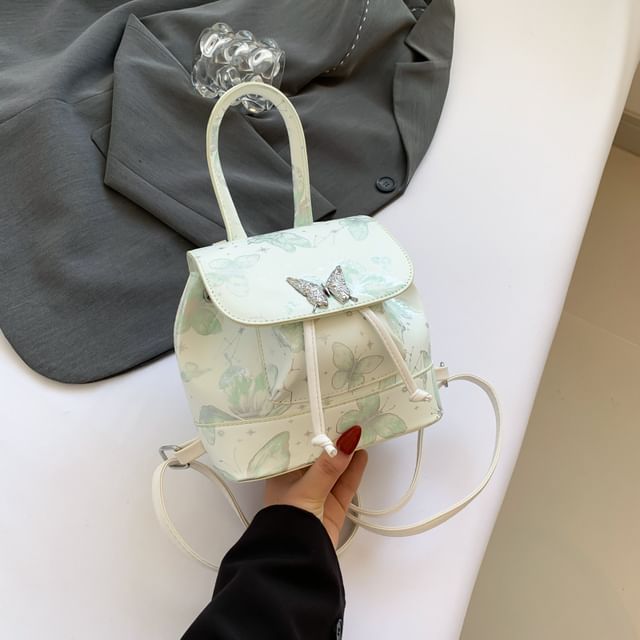 Faux Butterfly Backpack Print Flap Leather