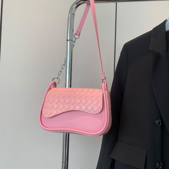 Faux Plain Flap Woven Leather Bag Crossbody