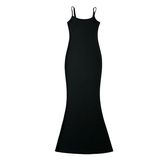 Scoop Neck Spaghetti Strap Solid Mermaid Maxi Dress
