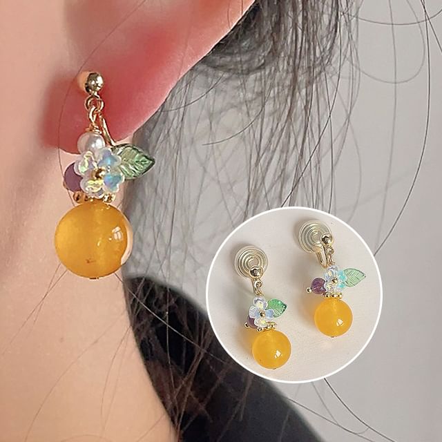 Faux Earring Floral Alloy Dangle Gemstone