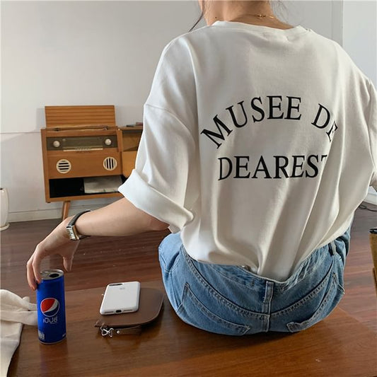 Lettering Crew Neck T-Shirt Print Short-Sleeve