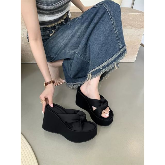 Platform Slide Sandals Heel Knot Wedge