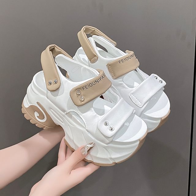 Strap Platform Two Adhesive Tone Sandals Slingback Studded