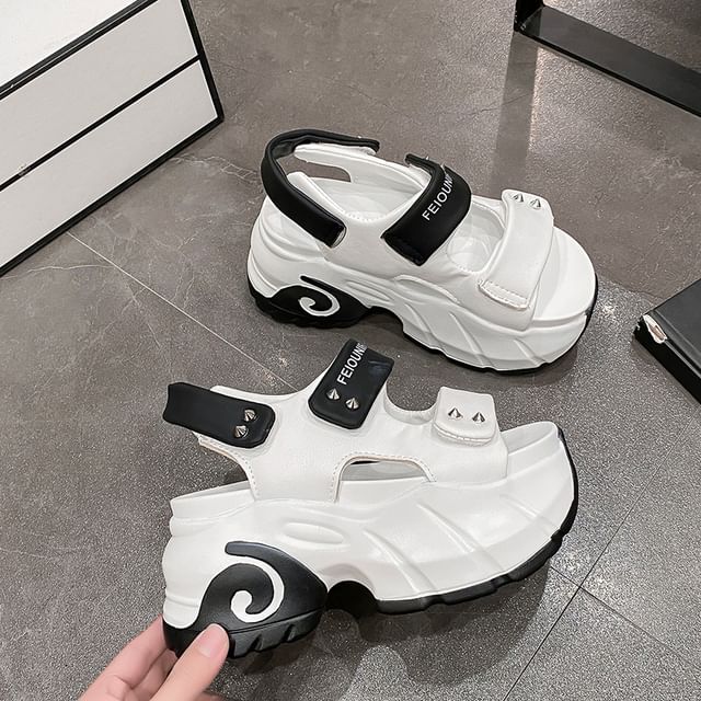 Strap Platform Two Adhesive Tone Sandals Slingback Studded