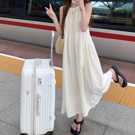 Halter Neck Solid Sundress Maxi