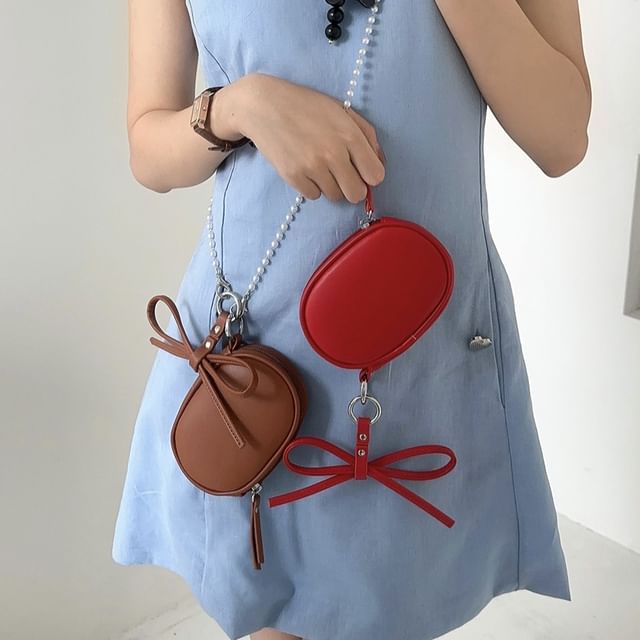 Faux Plain Bag Crossbody Set: Strap Pearl Charm + Leather