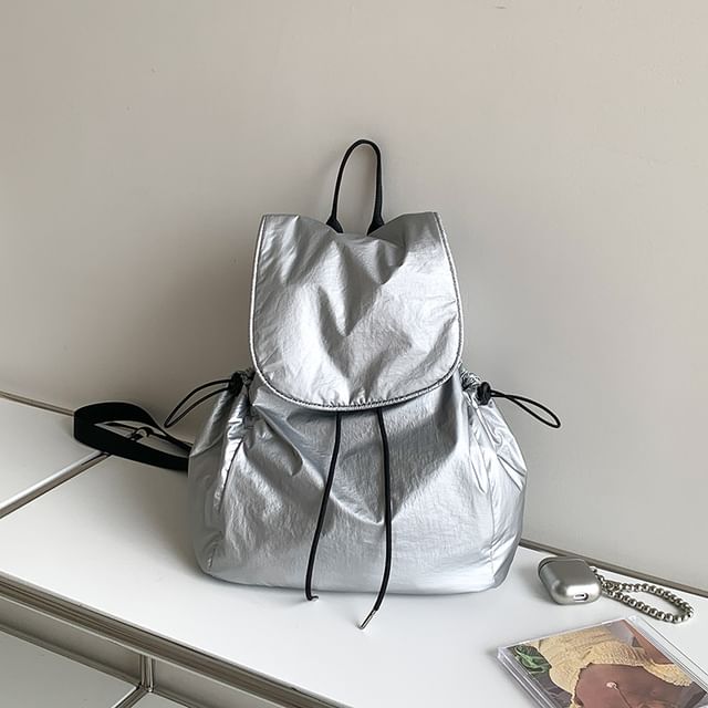 Flap Plain Drawstring Backpack