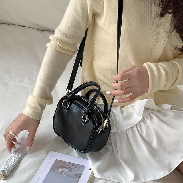 Handle Top Bag Leather Plain Crossbody Faux