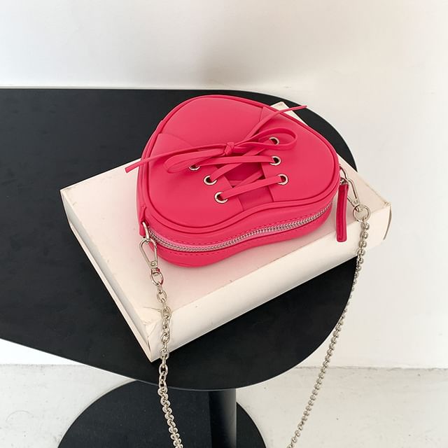 Heart Chain Bag Leather Crossbody Shaped Faux Lace-Up Strap