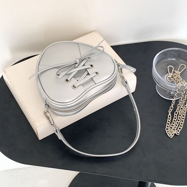 Heart Chain Bag Leather Crossbody Shaped Faux Lace-Up Strap