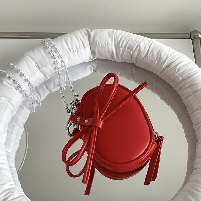 Faux Plain Bag Crossbody Set: Strap Pearl Charm + Leather