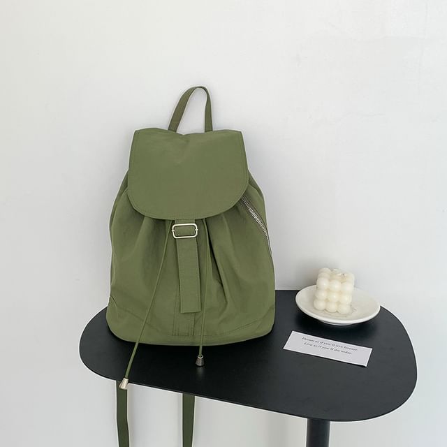 Plain Drawstring Backpack Nylon Flap