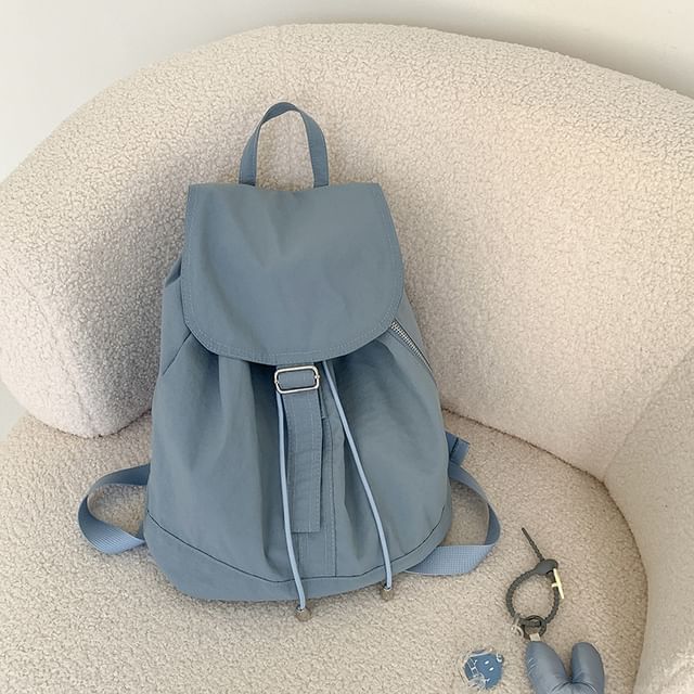 Plain Drawstring Backpack Nylon Flap