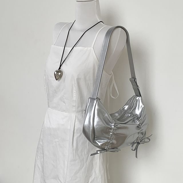 Plain Drawstring Faux Leather Bag Shoulder