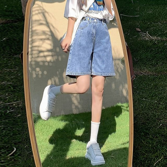 High Waist Wide Leg Denim Shorts Jorts