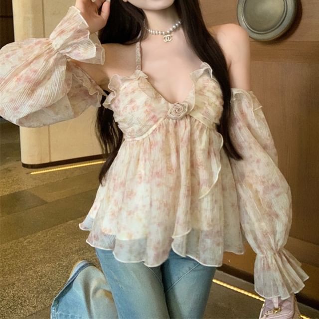Ruffle Halter Floral Top