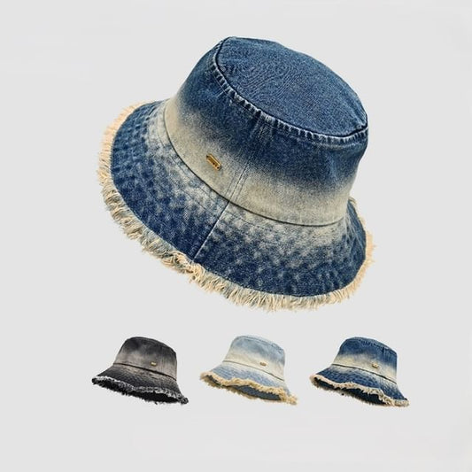 Bucket With Denim Frayed Edge Hat