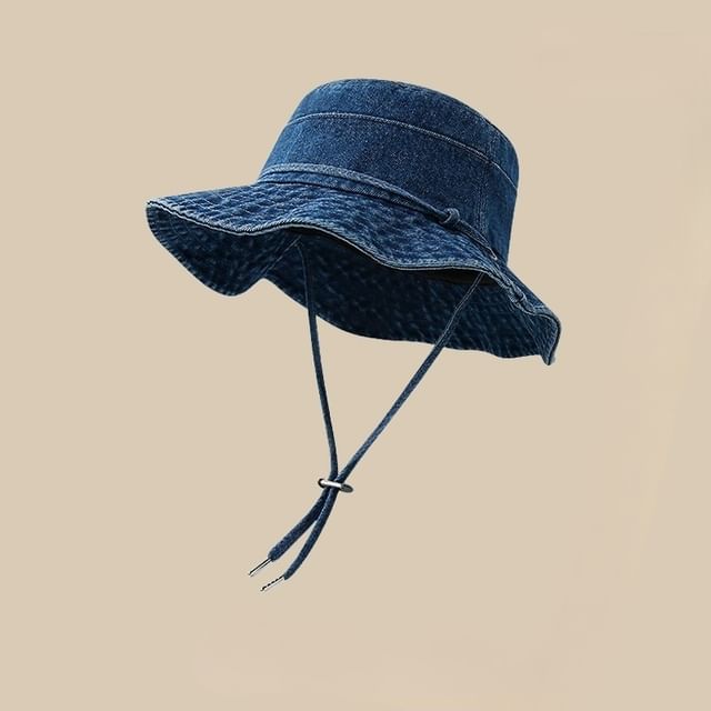 Strap Bucket Hat Chin Denim Adjustable With