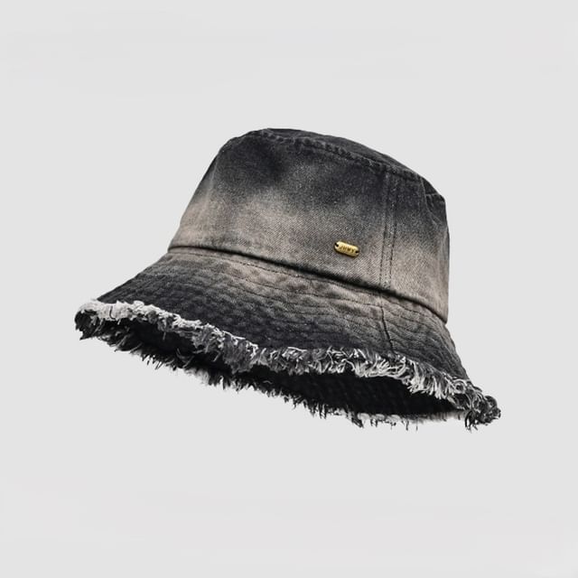 Bucket With Denim Frayed Edge Hat