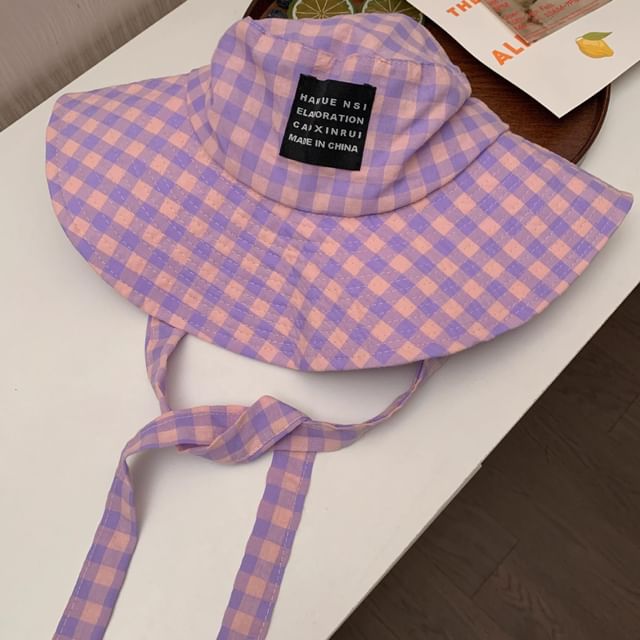 Checkered With Strap Cotton Hat Bucket Chin