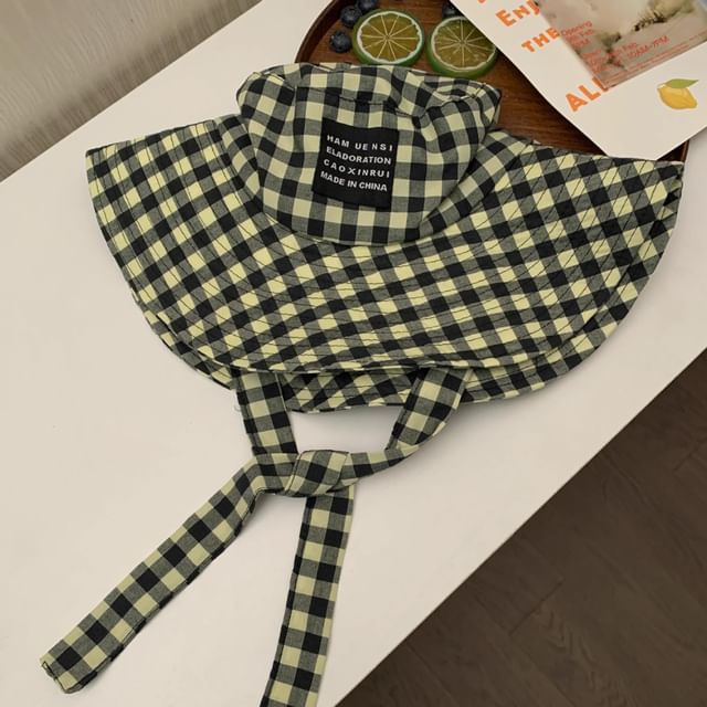 Checkered With Strap Cotton Hat Bucket Chin